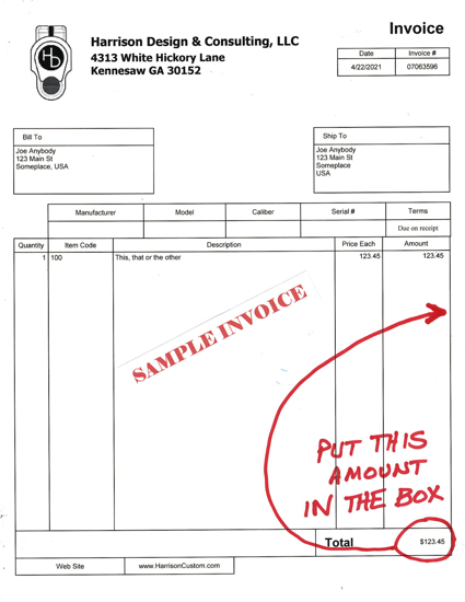 Picture of Pay Gunsmithing Invoice